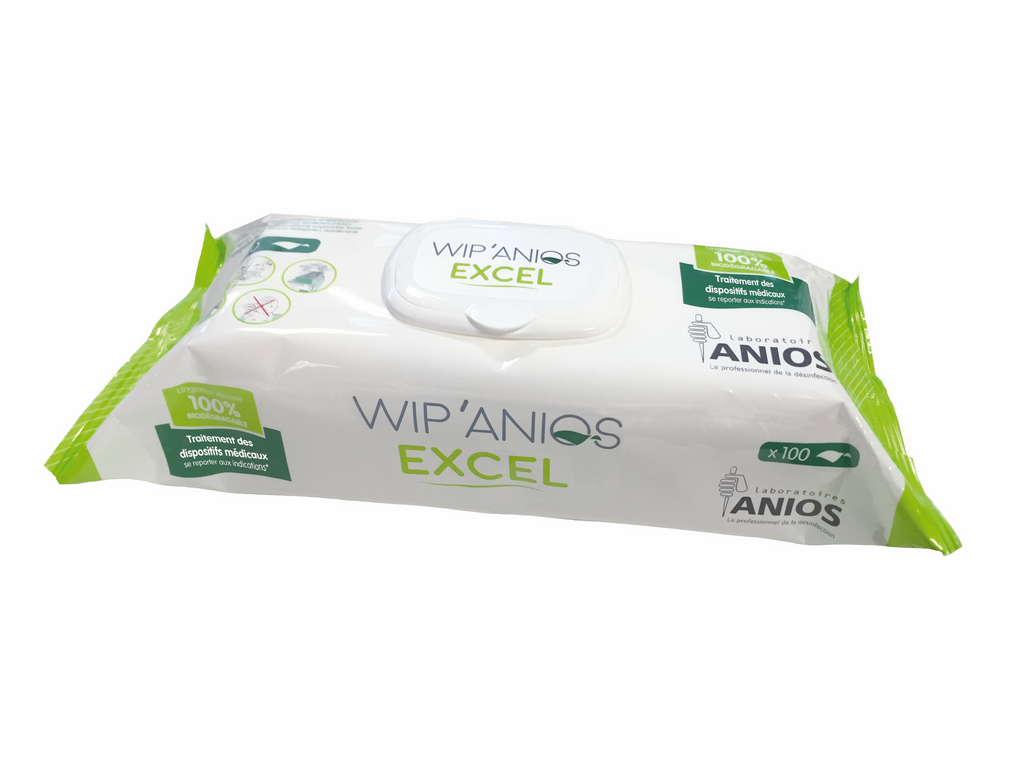 Lingettes détergentes et désinfectantes WIP ANIOS Excel - Boîte de 100