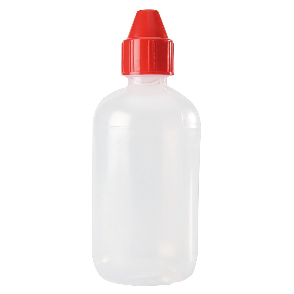 Flacon en plastique avec bouchon rouge