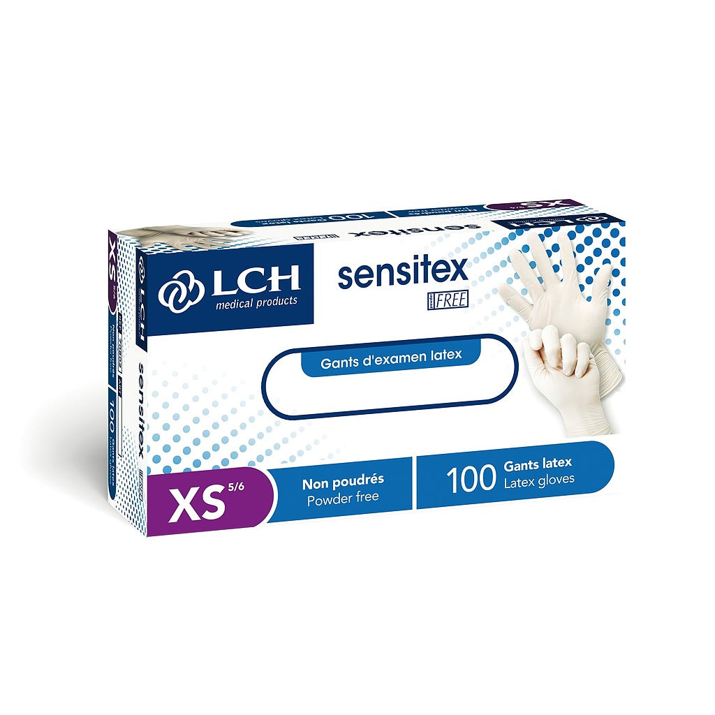 Gants Sensitex Free en latex non poudrés - Boîte de 100