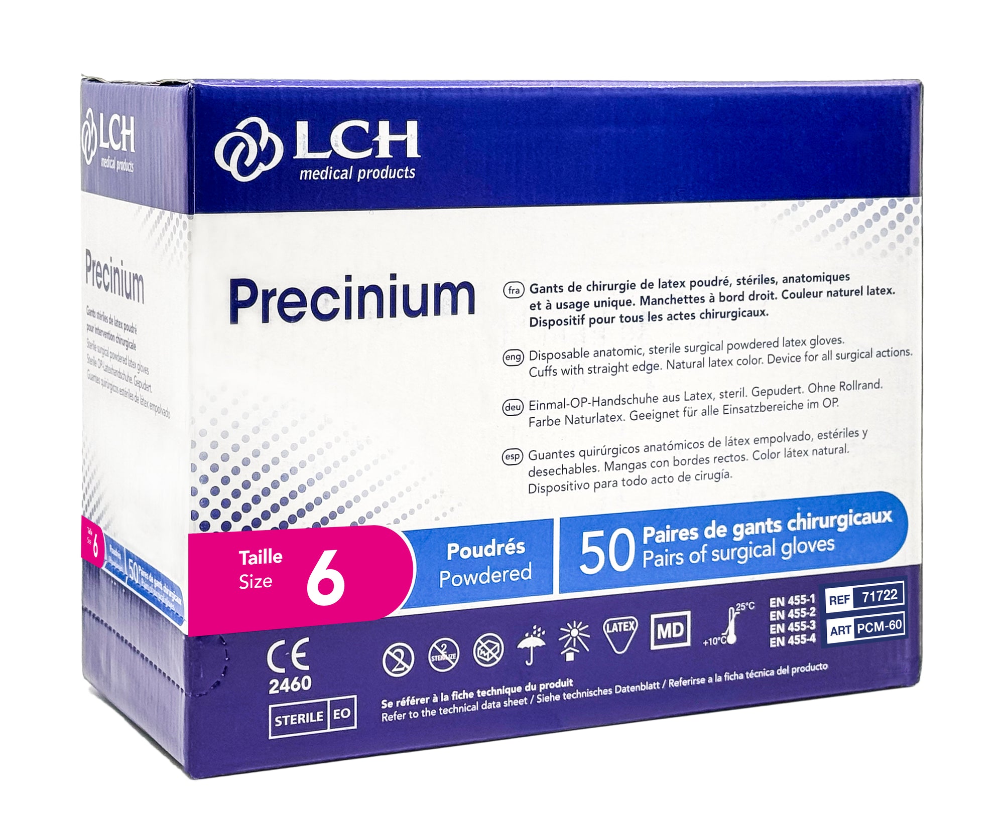 Gants stériles Precinium en latex poudré - Boîte de 50 paires