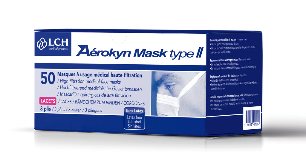 Masque Aérokyn type II avec lacets - Boîte de 50