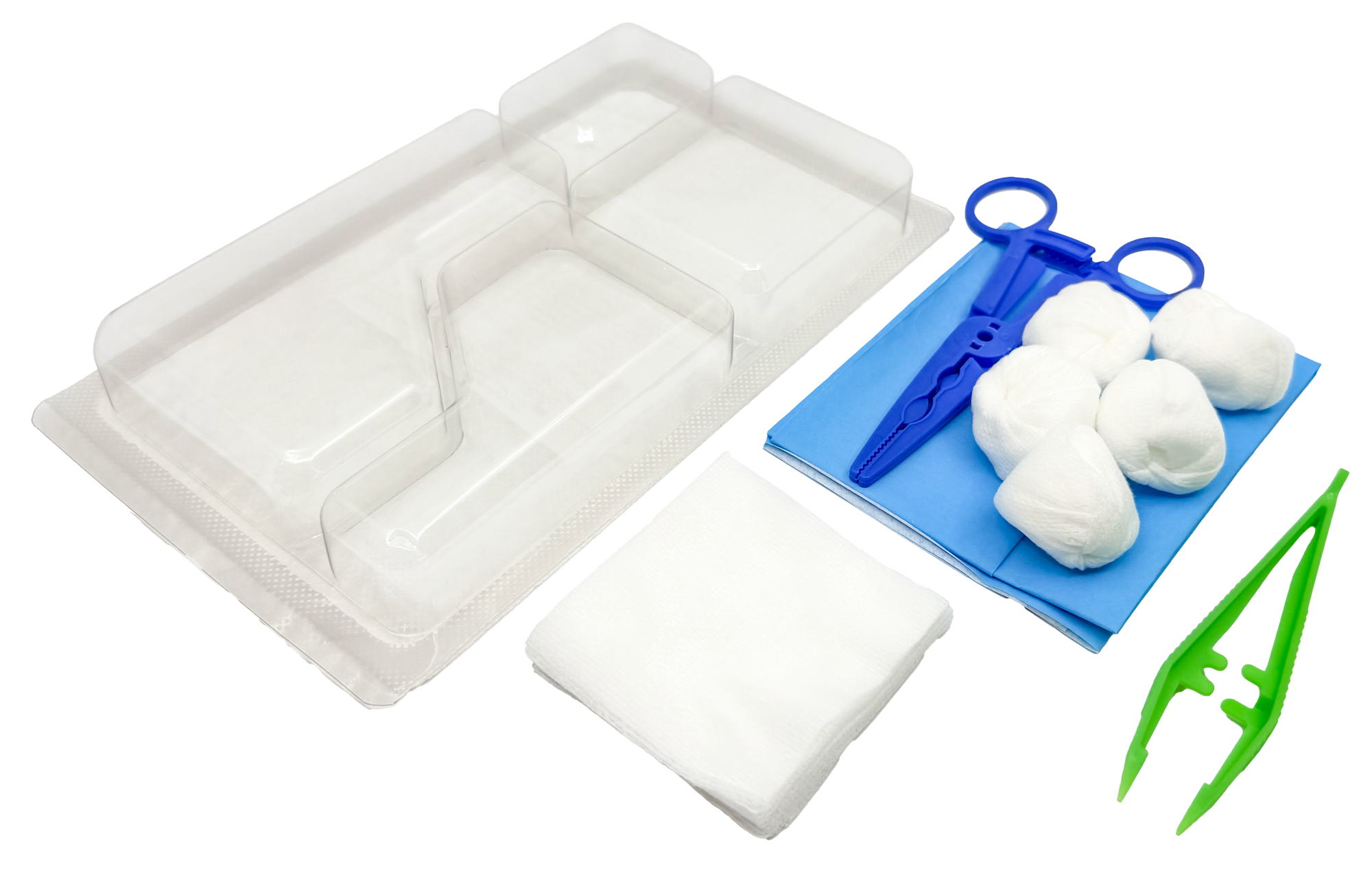 Set de pansement avec 3 pinces, compresses et boules de gaze – Carton de 5 sets