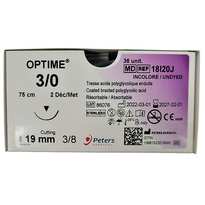 Fils de sutures OPTIME 0 3/8 T 30mm 75cm Incolore - Boite de 36