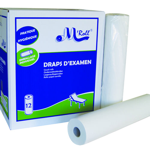 Drap d'examen ouaté lisse - 50 x 35 cm - Carton de 12 rouleaux - M'Roll